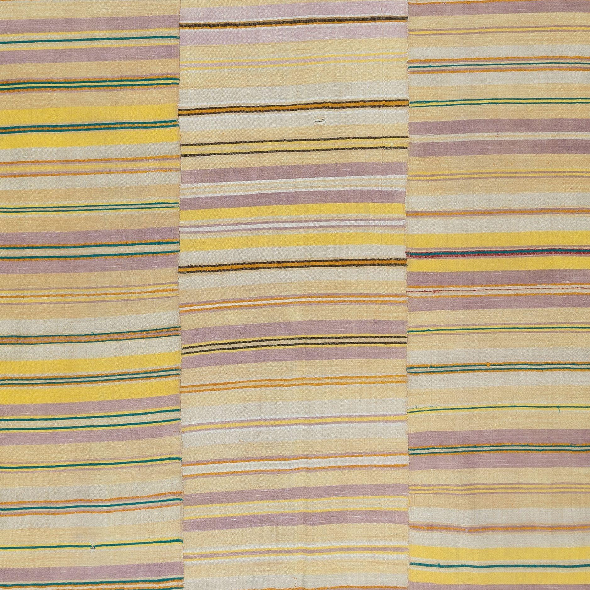 20th Century 5.3x9 Ft Hand-Woven Cotton Kilim, FlatWeave Turkish Striped Rug, Colorful Carpet