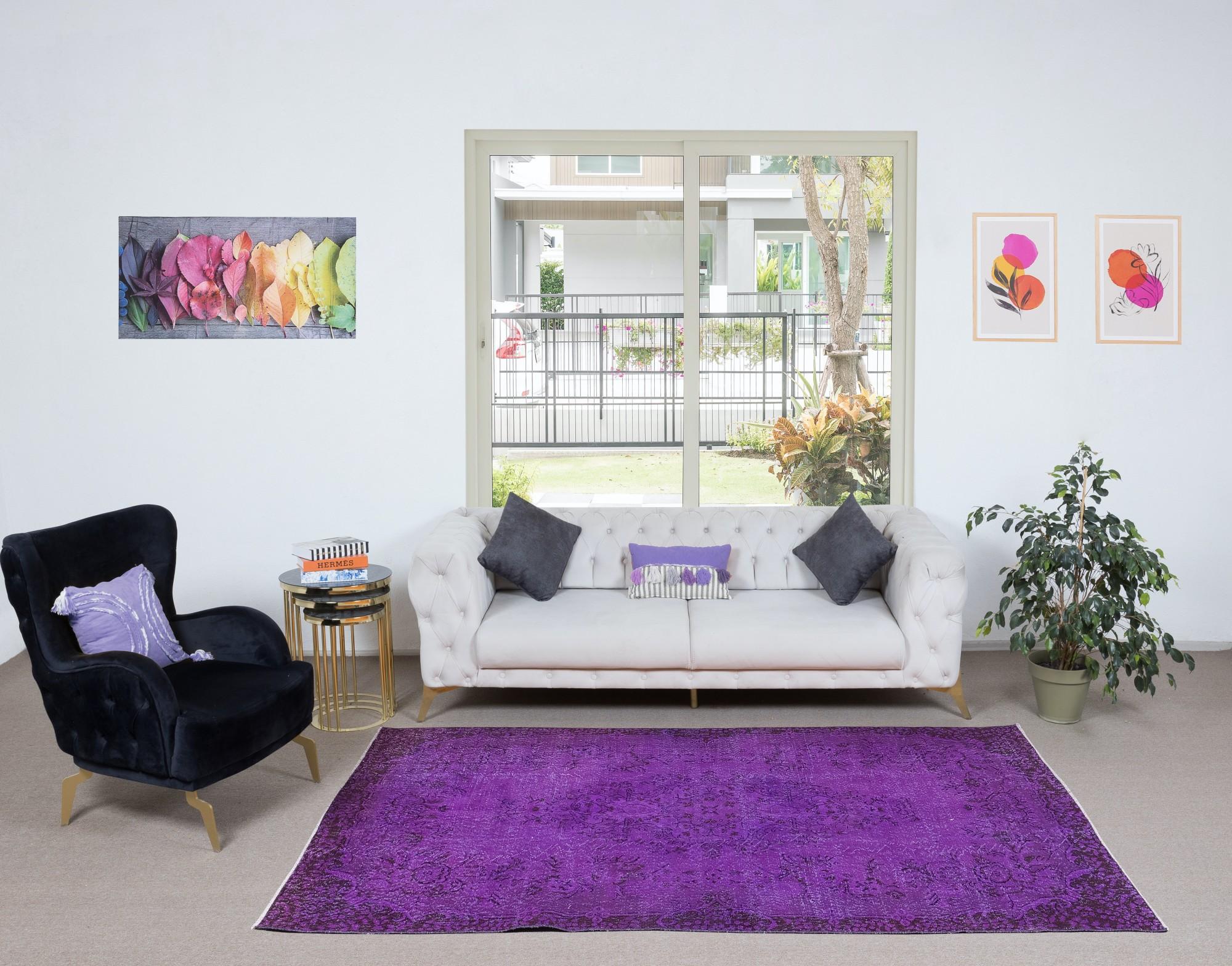 20th Century 5.3x9 Ft Modern Violet Purple Carpet, Handmade Turkish Rug, Bohemian Home Decor For Sale
