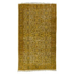 5.3x9 Ft Vintage Floral Handgefertigter türkischer Teppich in Gelb, Zimmergröße Modern