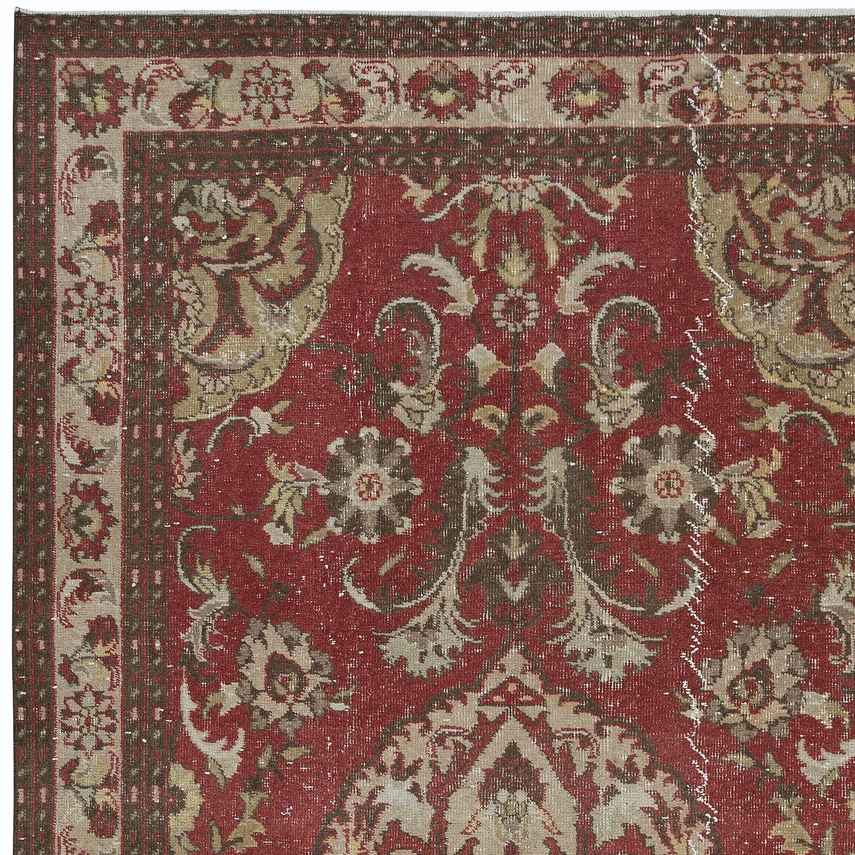 Hand-Knotted 5.3x9 Ft Vintage Hand knotted Turkish Village Rug for Living Room Decor For Sale