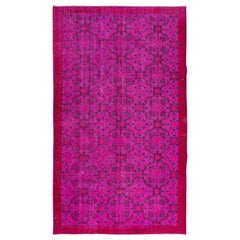 5.3x9 Ft Vivid Pink Handmade Turkish Rug with Floral Design 
Solid Border