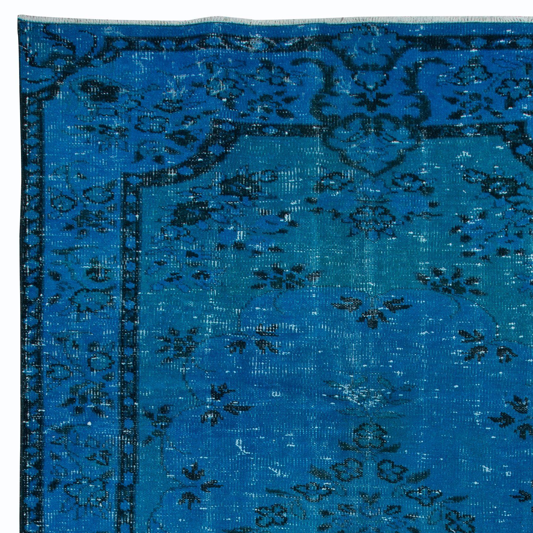 Hand-Knotted 5.3x9.2 Ft Blue Handmade Turkish Rug for Living Room, Bedroom, Dining Room For Sale