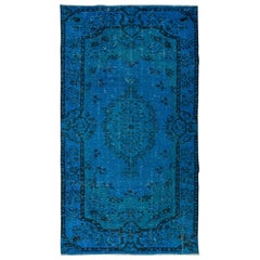 Tappeto turco blu fatto a mano 5,3x9,2 Ft per soggiorno, camera da letto, sala da pranzo
