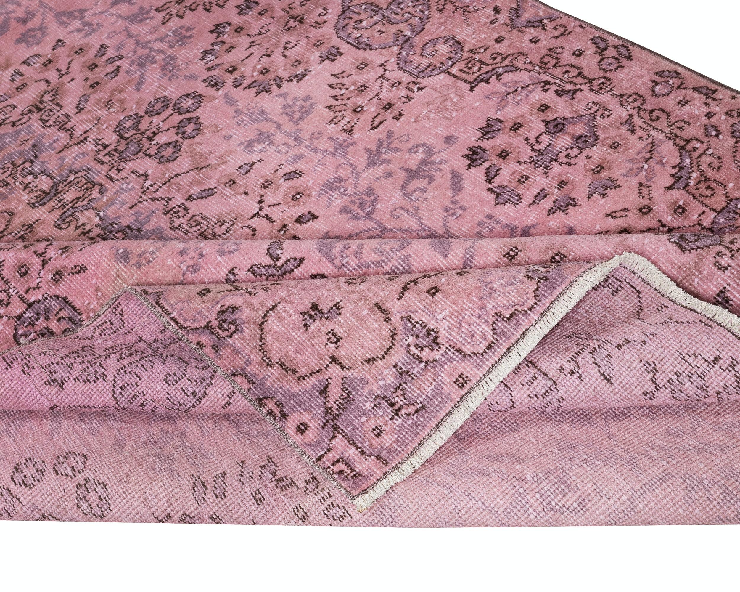 5.3x9.2 Ft handgeknüpft türkische Wolle Bereich Teppich in Rosa. Geschenk für Mädchen (Moderne) im Angebot
