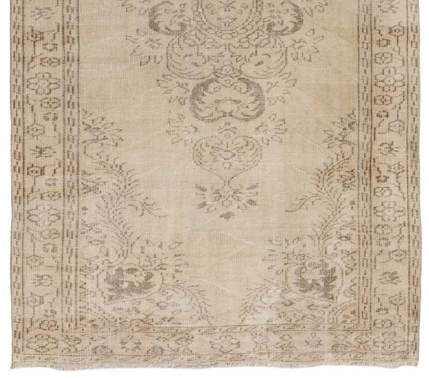 Oushak 5.3x9.2 Ft Handmade Vintage Area Rug in Neutral Colors, Faded Anatolian Carpet For Sale