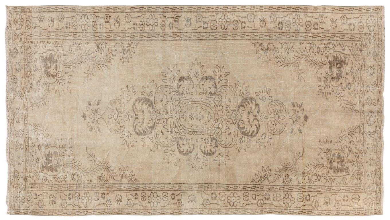 Turkish 5.3x9.2 Ft Handmade Vintage Area Rug in Neutral Colors, Faded Anatolian Carpet For Sale