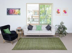 5.3x9.2 Ft Modern Handmade Turkish Floral Patterned Area Rug in Green Color