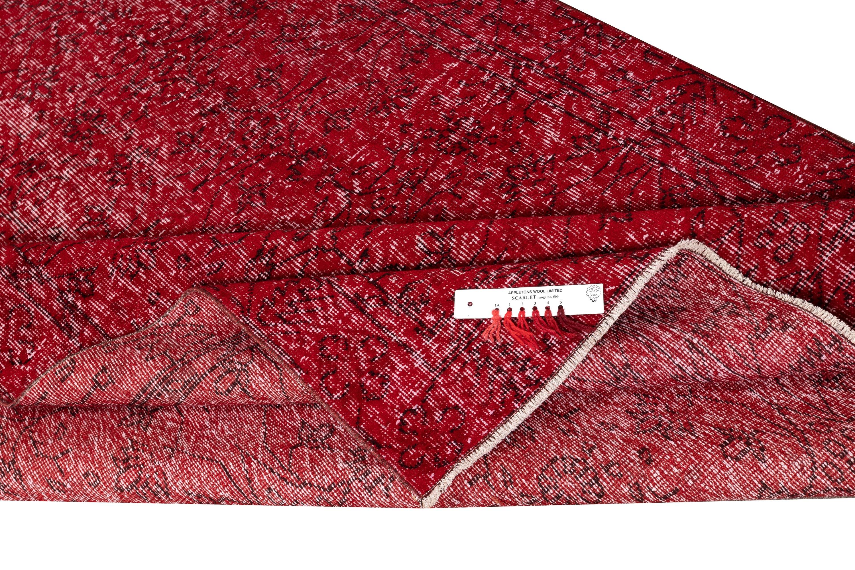 Alfombra turca roja hecha a mano de 5,3 x 9,2 pies para salón, dormitorio y comedor Moderno en venta