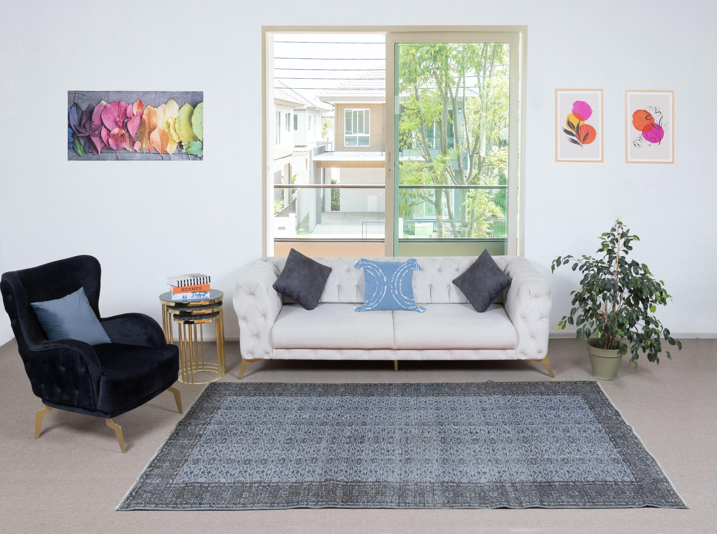 Our over-dyed rugs are all hand-knotted vintage pieces that are recreated in our workshop to cater to a wider range of interior design choices from modern to coastal, from industrial to rustic/cottage. These 50 to 70 year-old rugs were hand-knotted