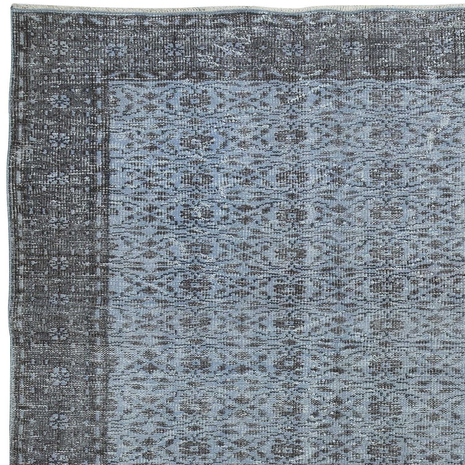 Turkish 5.3x9.4 Ft Contemporary Floral Design Area Rug in Blue, Hand-knotted in Turkey For Sale