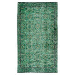 5.3x9.4 Ft Vintage Handmade Turkish Rug Over-Dyed in Green for Modern Interiors