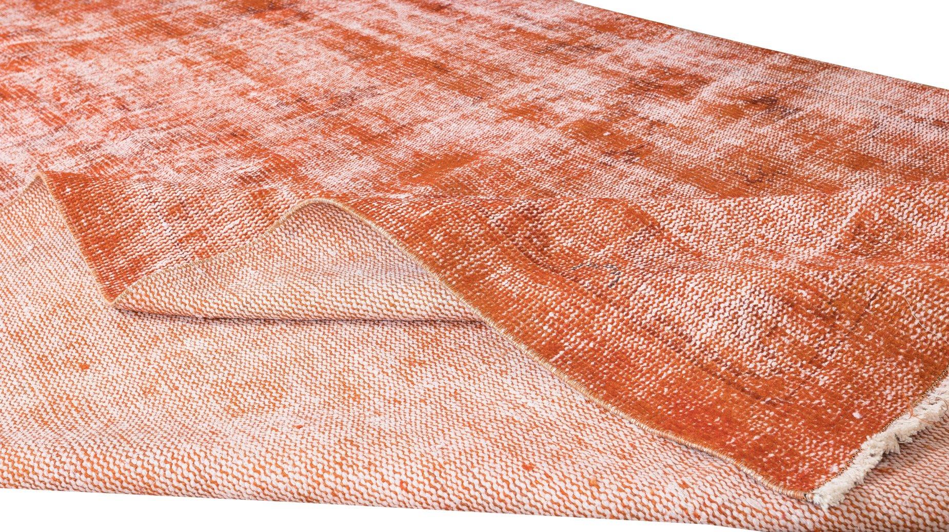 Modern 5.3x9.6 Ft Hand Knotted Turkish Area Rug, Distressed Vintage Orange Carpet For Sale