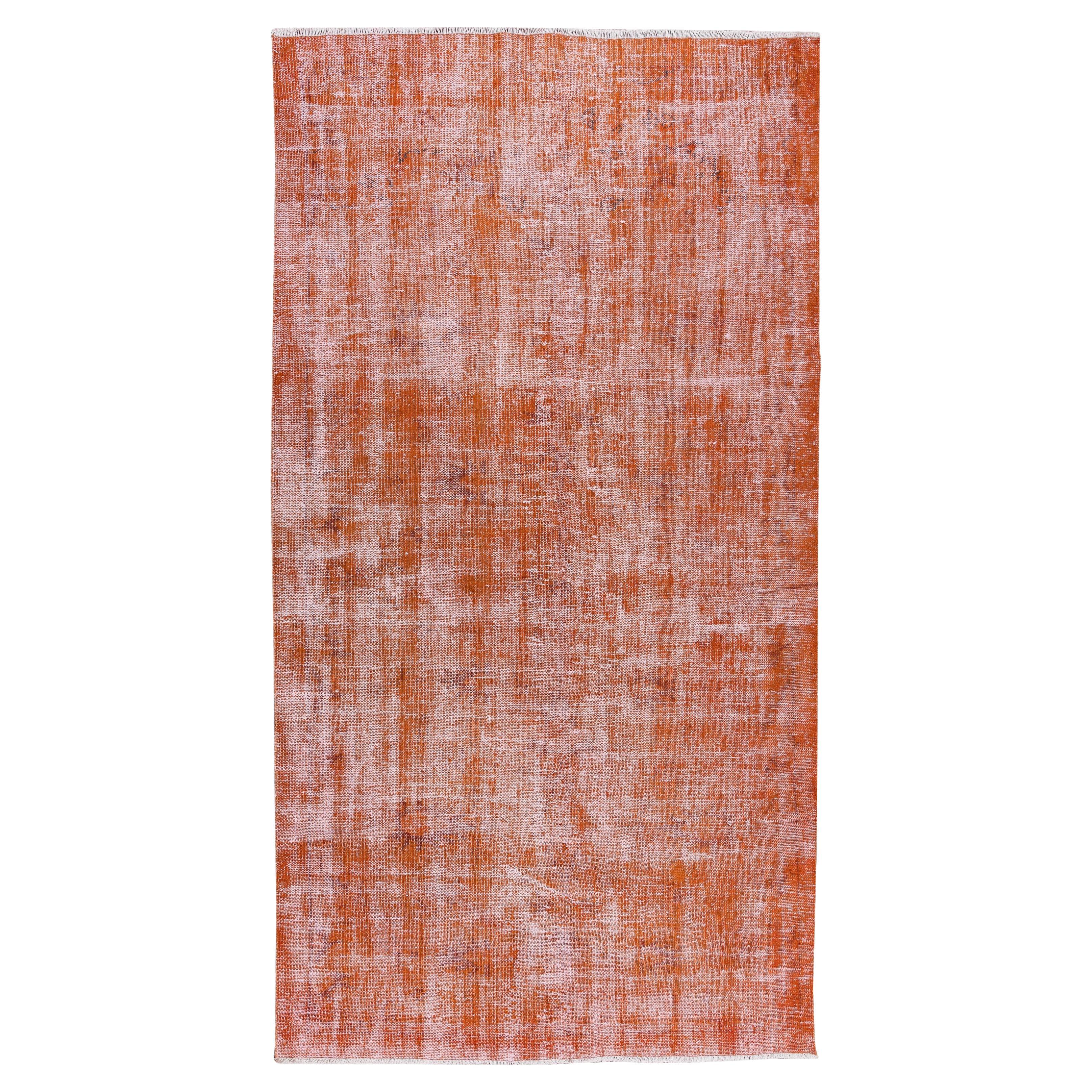 5.3x9.6 Ft Hand Knotted Turkish Area Rug, Distressed Vintage Orange Carpet