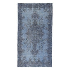 5.3x9.8 Ft Blue Overdyed Vintage Türkischer Vorleger. Handgeknüpfter Wollteppich