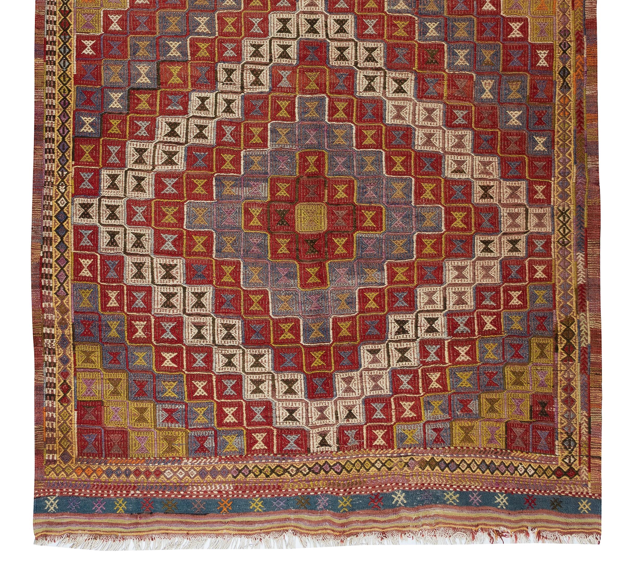 5.3x9.8 Ft Handmade Vintage Türkische Wolle Jijim Kilim, One-of-a-Kind bunte Teppich im Zustand „Gut“ im Angebot in Philadelphia, PA