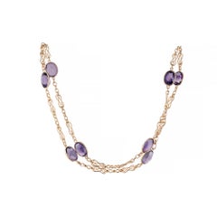 54 Carat Bezel Set Amethyst Gold Swirl Link Chain Necklace