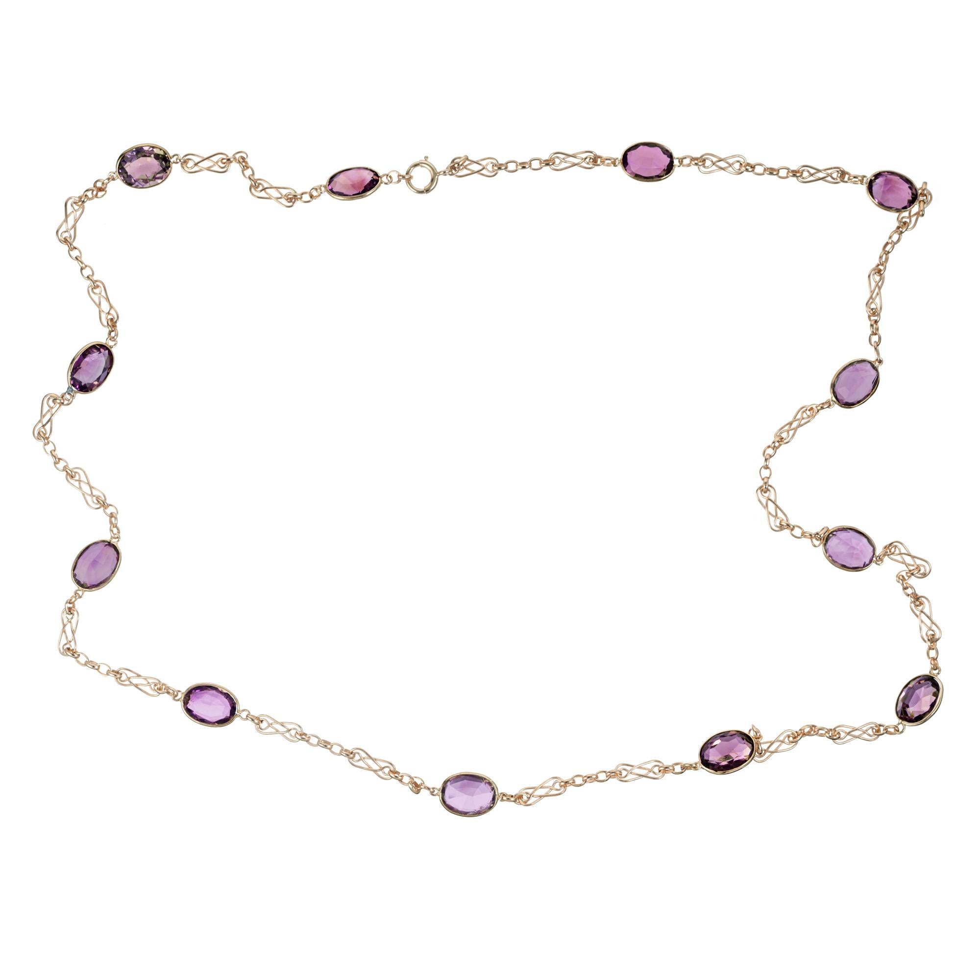 Collana con castone da 54 carati e ametista incastonata in oro A Link In condizioni buone in vendita a Stamford, CT