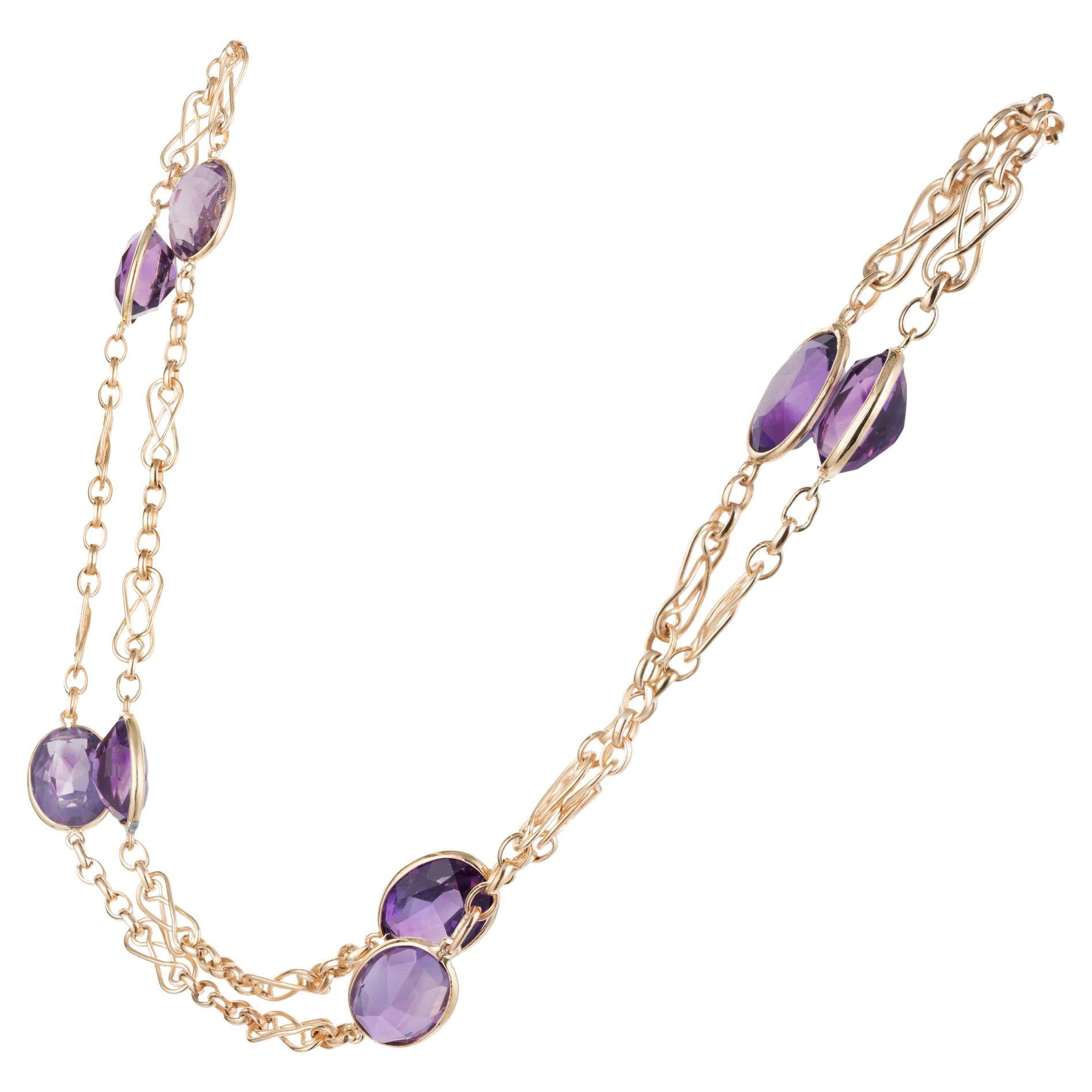 54 Carat Bezel Set Amethyst Gold Swirl Link Chain Necklace For Sale