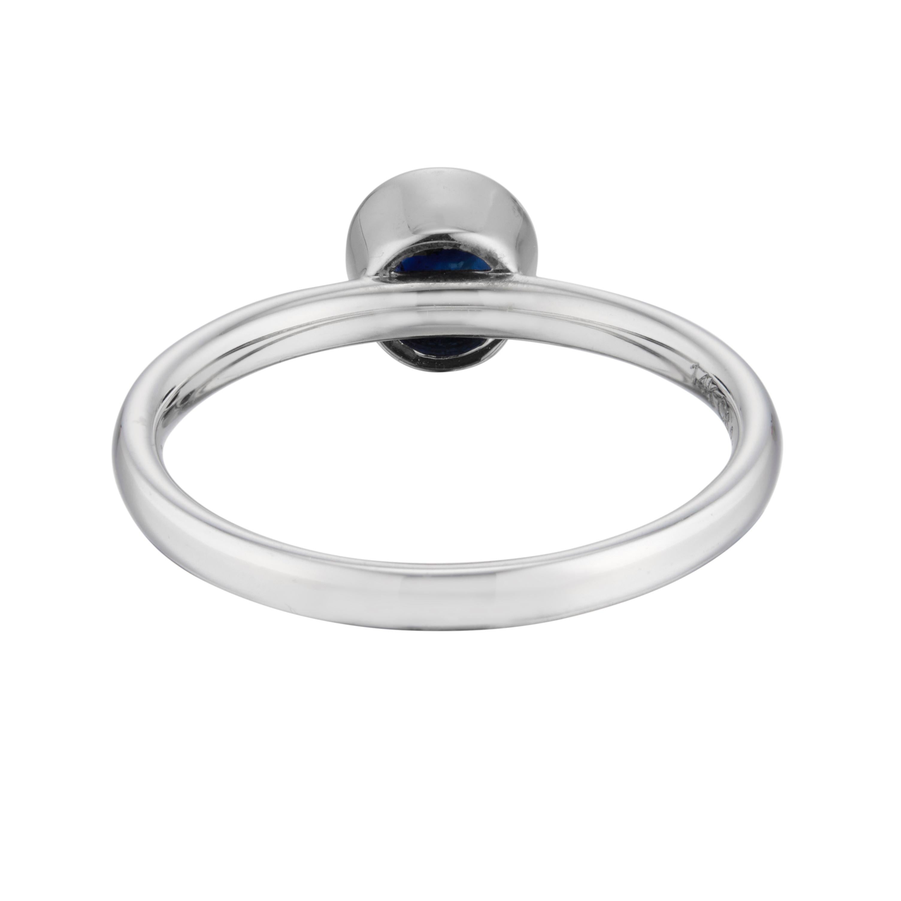 Round Cut .54 Carat Blue Sapphire Bezel Set White Gold Engagement Ring  For Sale