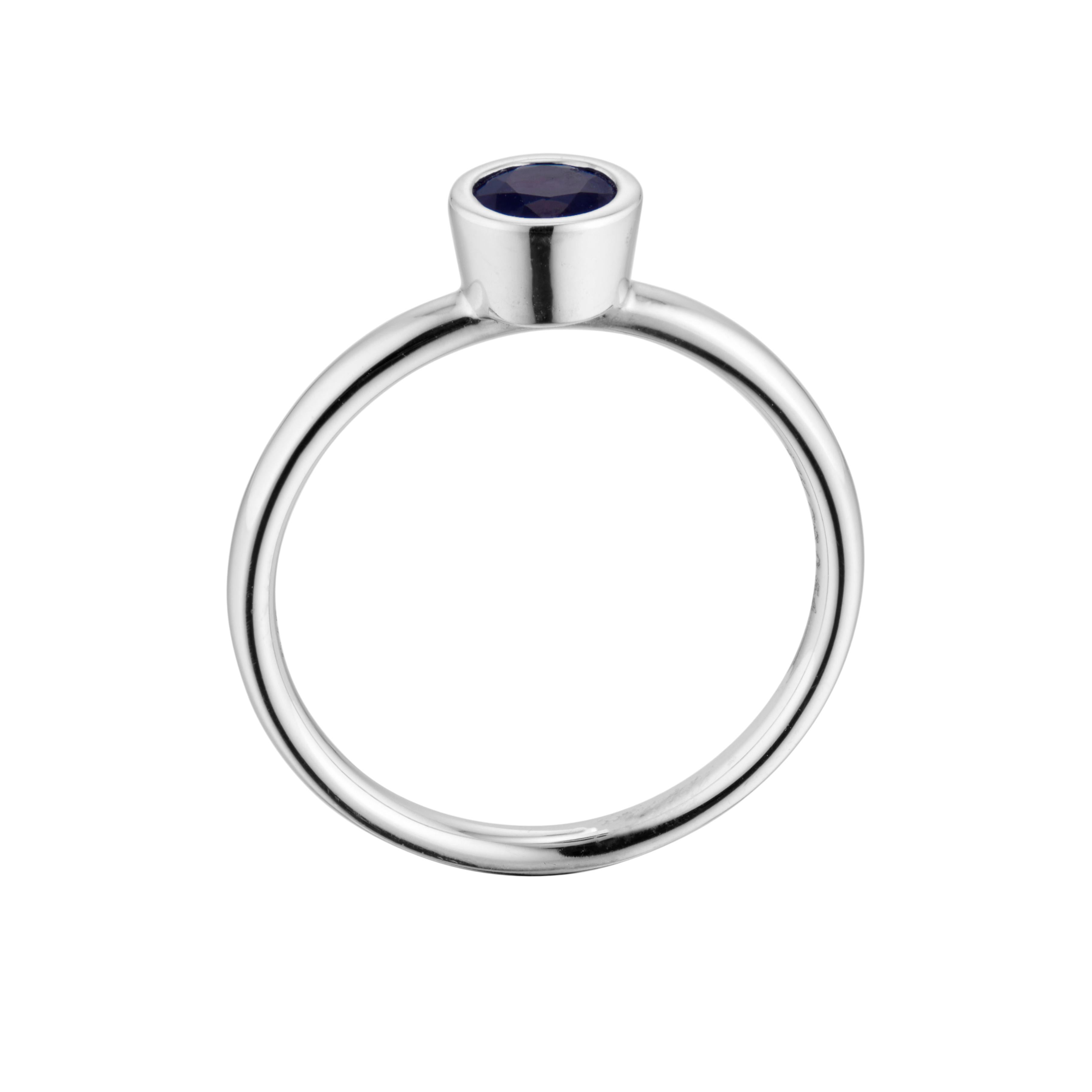 Round Cut .54 Carat Blue Sapphire Bezel Set White Gold Engagement Ring For Sale