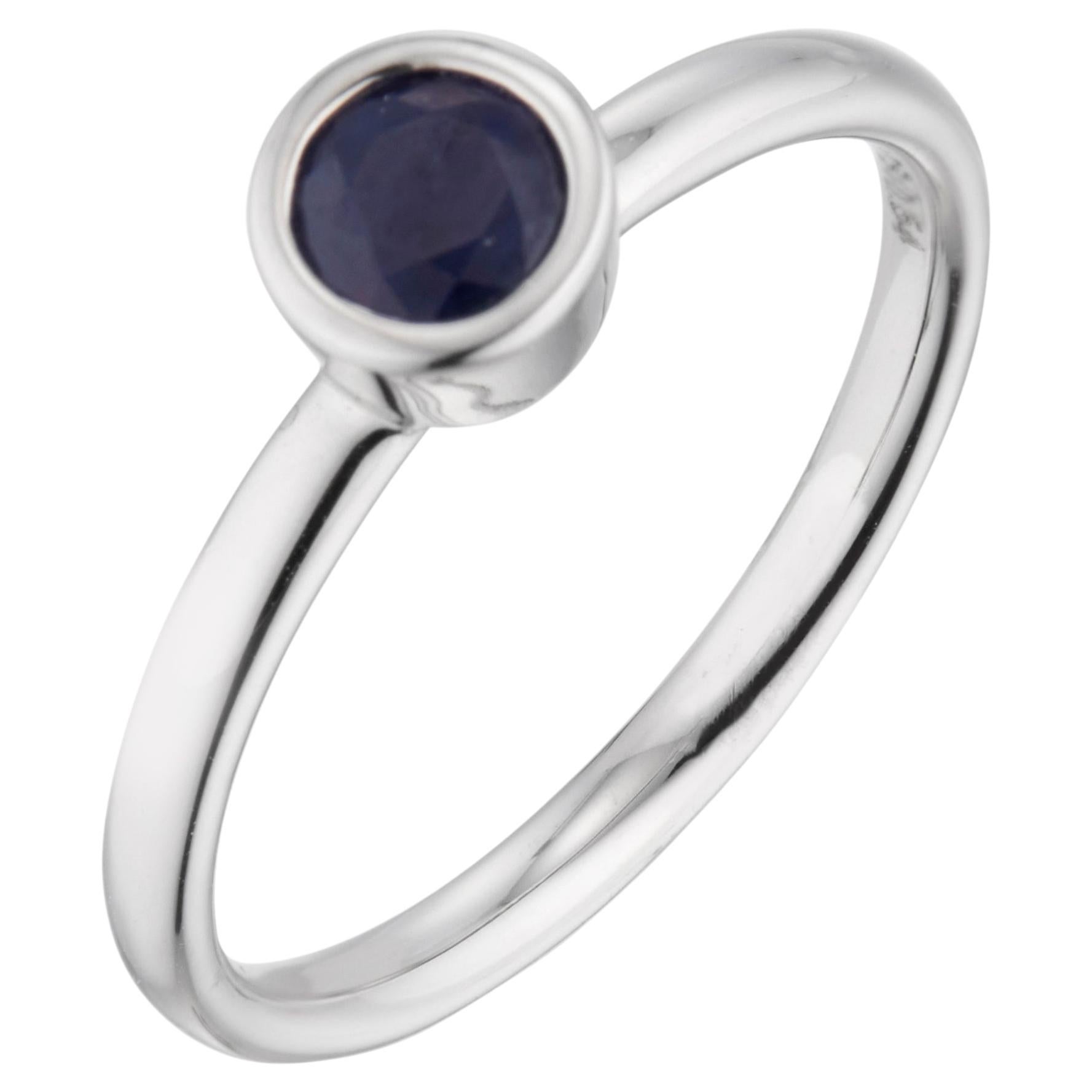 .54 Carat Blue Sapphire Bezel Set White Gold Engagement Ring 