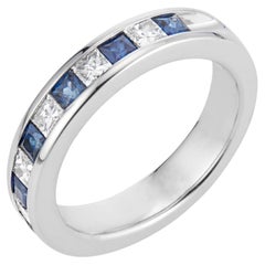 Alternating Blue Sapphire and Diamond Gold Wedding Band For Sale at 1stDibs