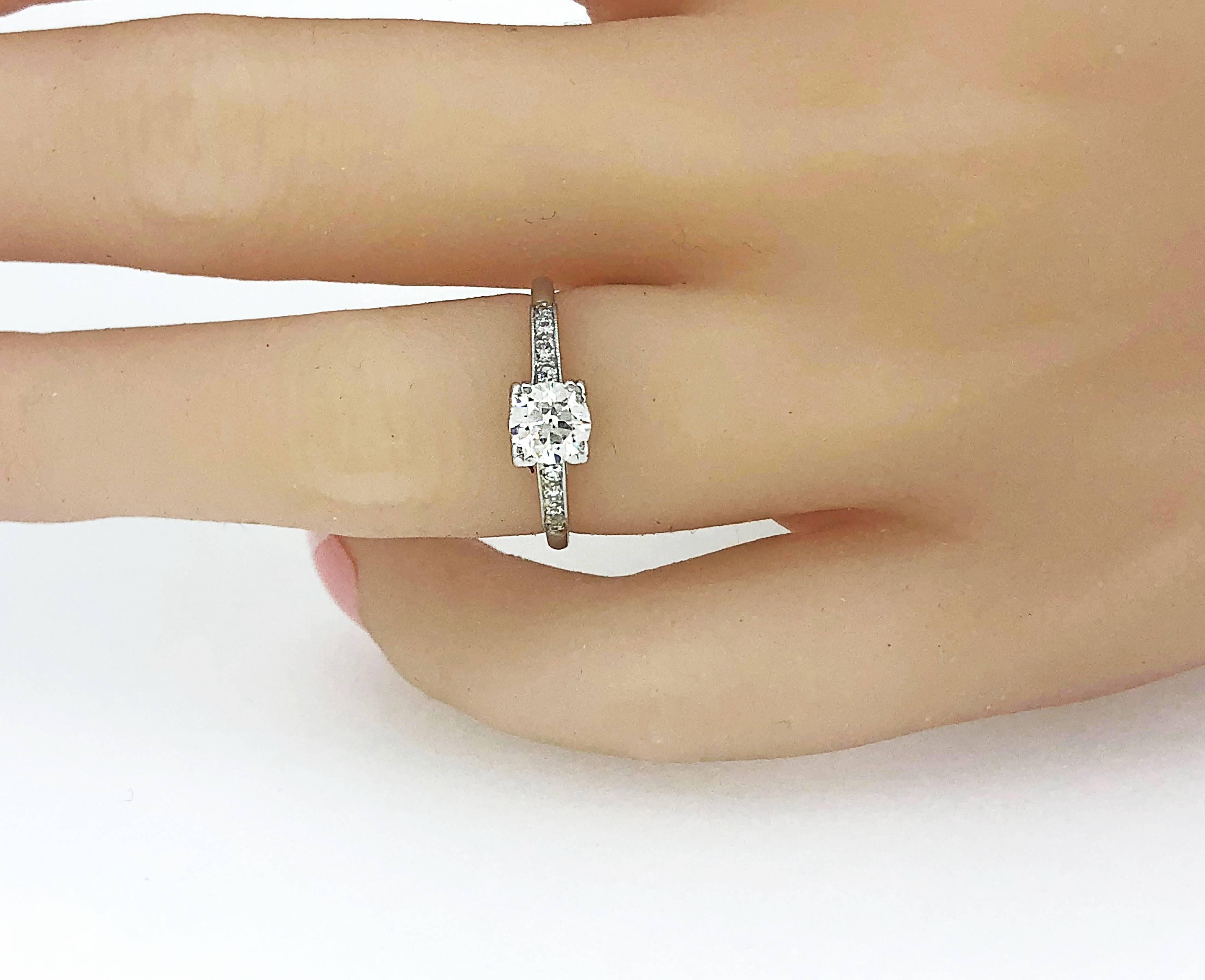 Art Deco .54 Carat Diamond Platinum Antique Engagement Ring For Sale