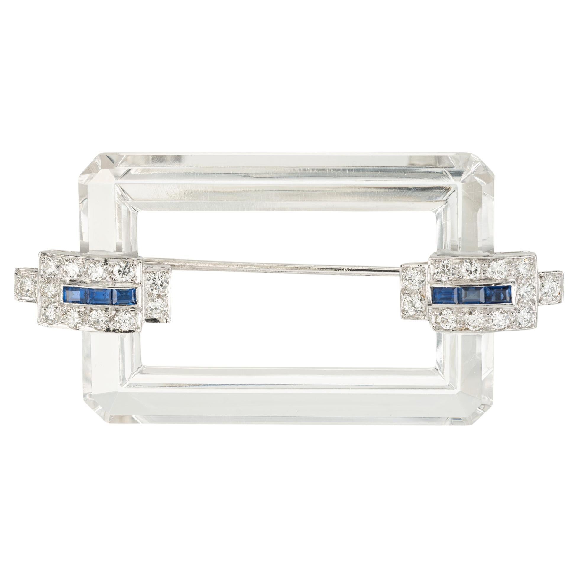 .54 Quilates Diamante Zafiro Cristal de Roca Broche Art Decó Platino