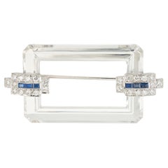 .54 Quilates Diamante Zafiro Cristal de Roca Broche Art Decó Platino
