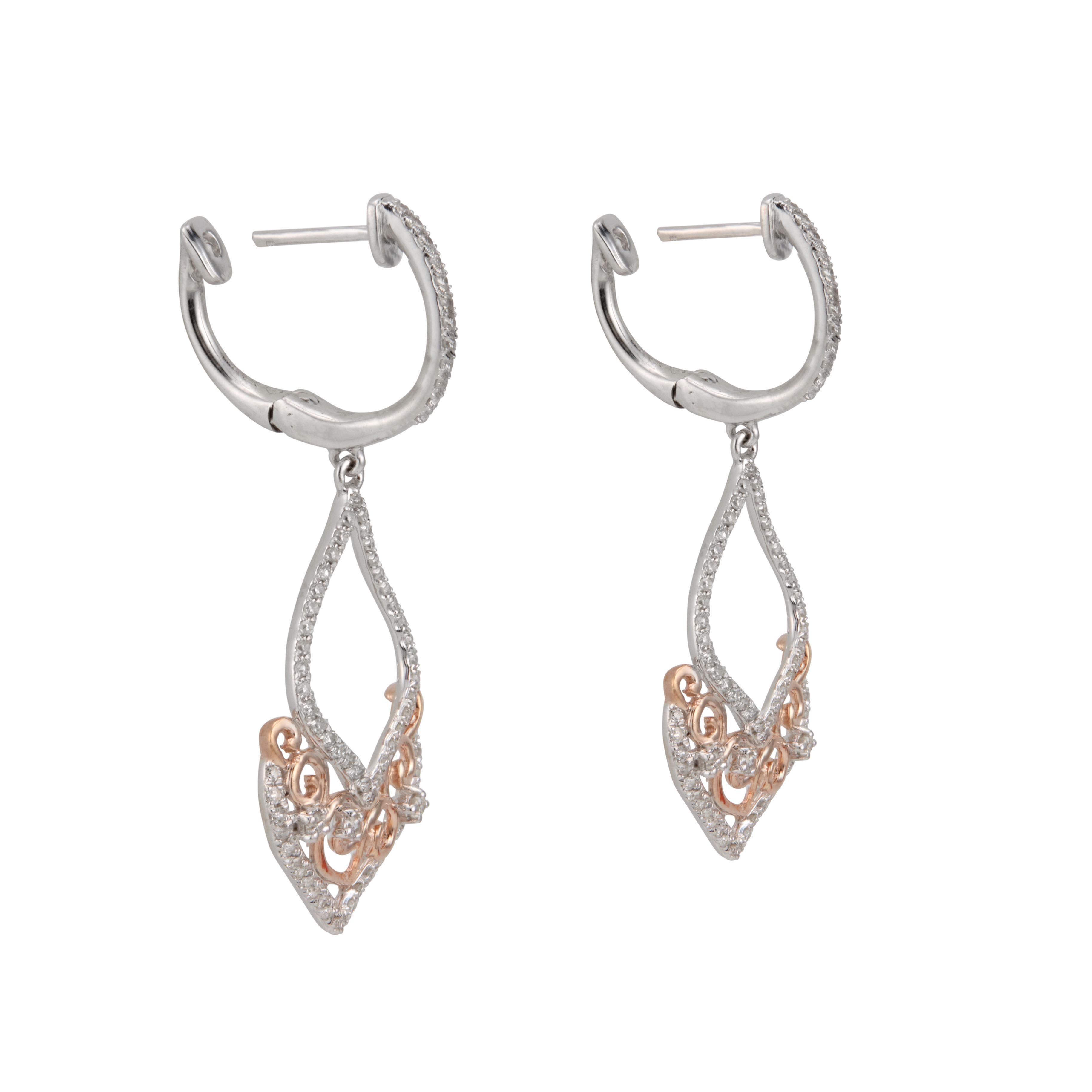 .54 Carat Diamond White Rose Gold Dangle Earrings In Excellent Condition For Sale In Stamford, CT