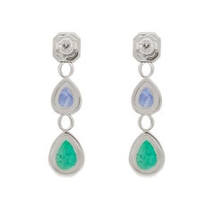 5.4 Carat Emerald and 3.93 Carat Blue Sapphire Diamond Earrings in 18K Gold