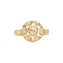 .54 Carat Fancy Light Yellow Diamond Gold Cluster Ring