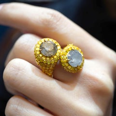 5.4 Carat Fancy White Fancy Brown Pair YOU AND ME 18k Gold Wedding Ring