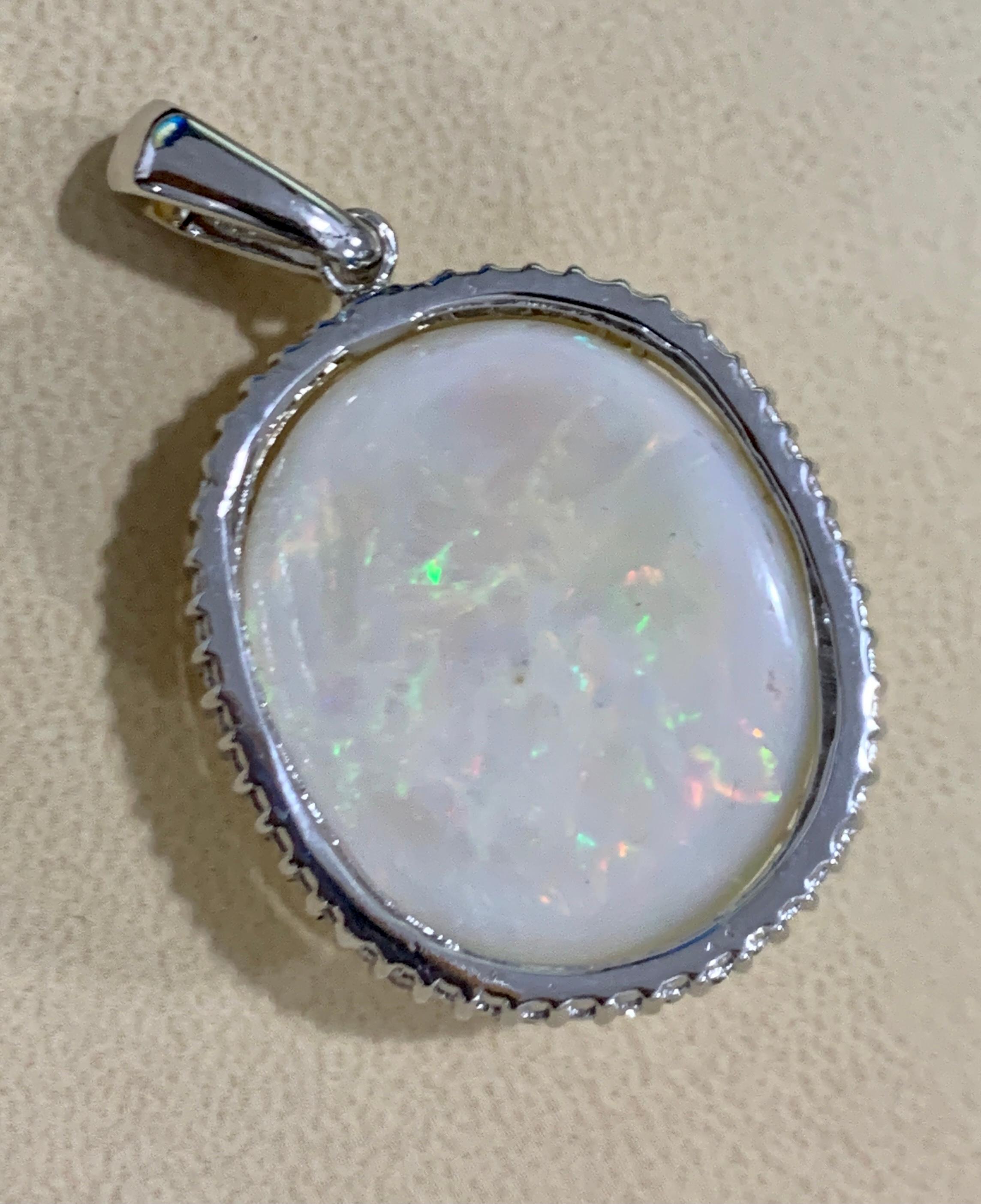 54 Carat Oval Ethiopian Opal and Diamond Pendant / Necklace 14 Karat White Gold 2