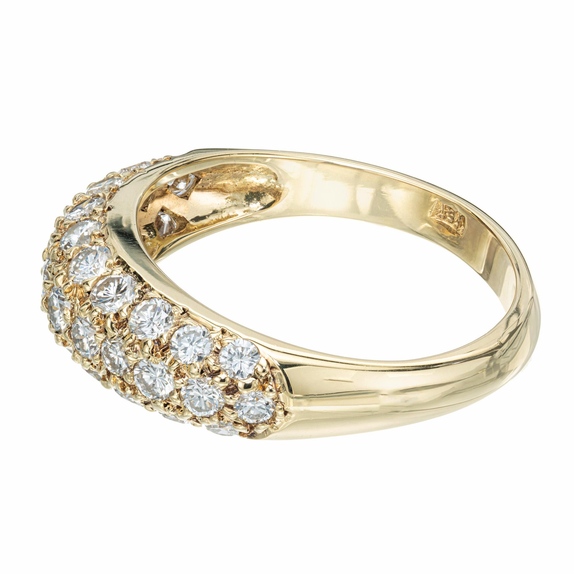 Round Cut .54 Carat Pave Diamond Yellow Gold Dome Band Ring  For Sale