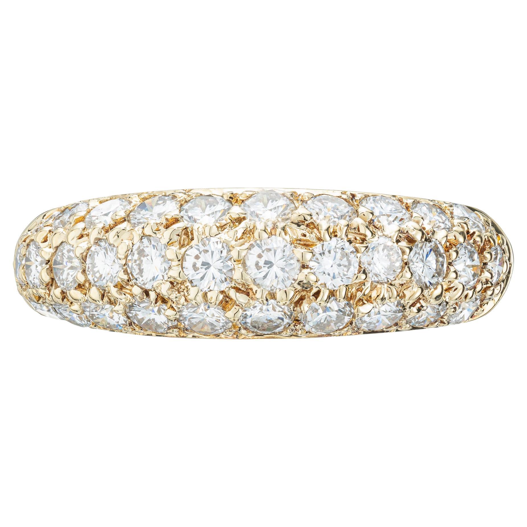 .54 Carat Pave Diamond Yellow Gold Dome Band Ring  For Sale