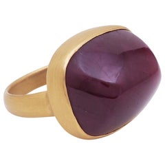 54 Carat Ruby Sugarloaf Cabochon Statement Ring Handcrafted in 18k Yellow Gold