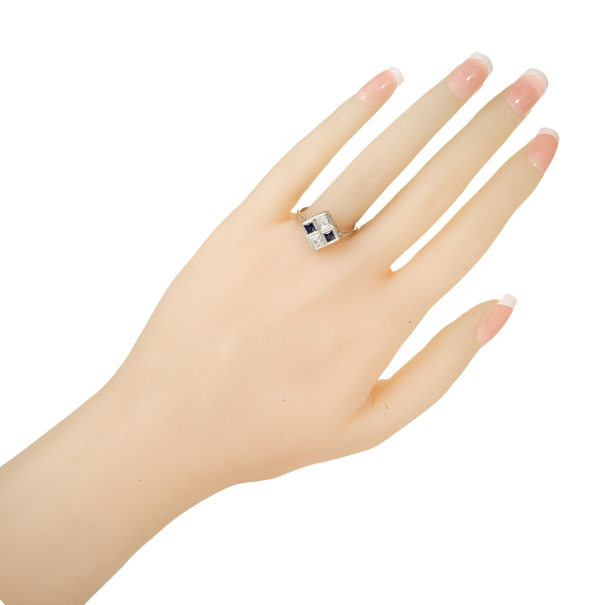Women's .54 Carat Sapphire Diamond Platinum Art Deco Calibre Ring For Sale