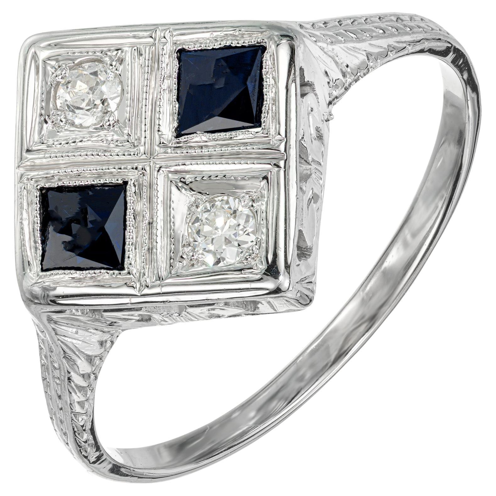 .54 Carat Sapphire Diamond Platinum Art Deco Calibre Ring