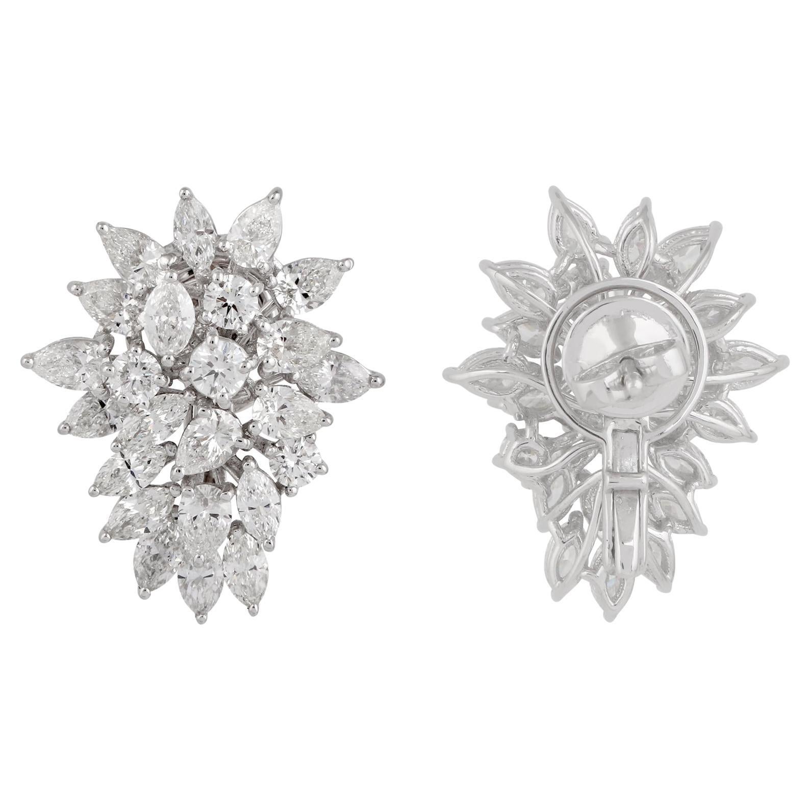 5,4 Karat SI Reinheit HI Farbe Diamant Cluster Ohrstecker 14 Karat Weißgold (Rundschliff) im Angebot