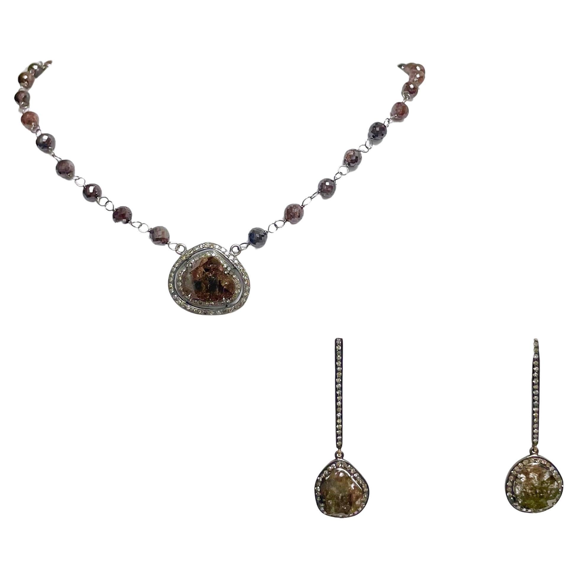 Collier pendentif à tranches de diamants bruns de 54 carats et diamants bruns de 43 carats en vente 5