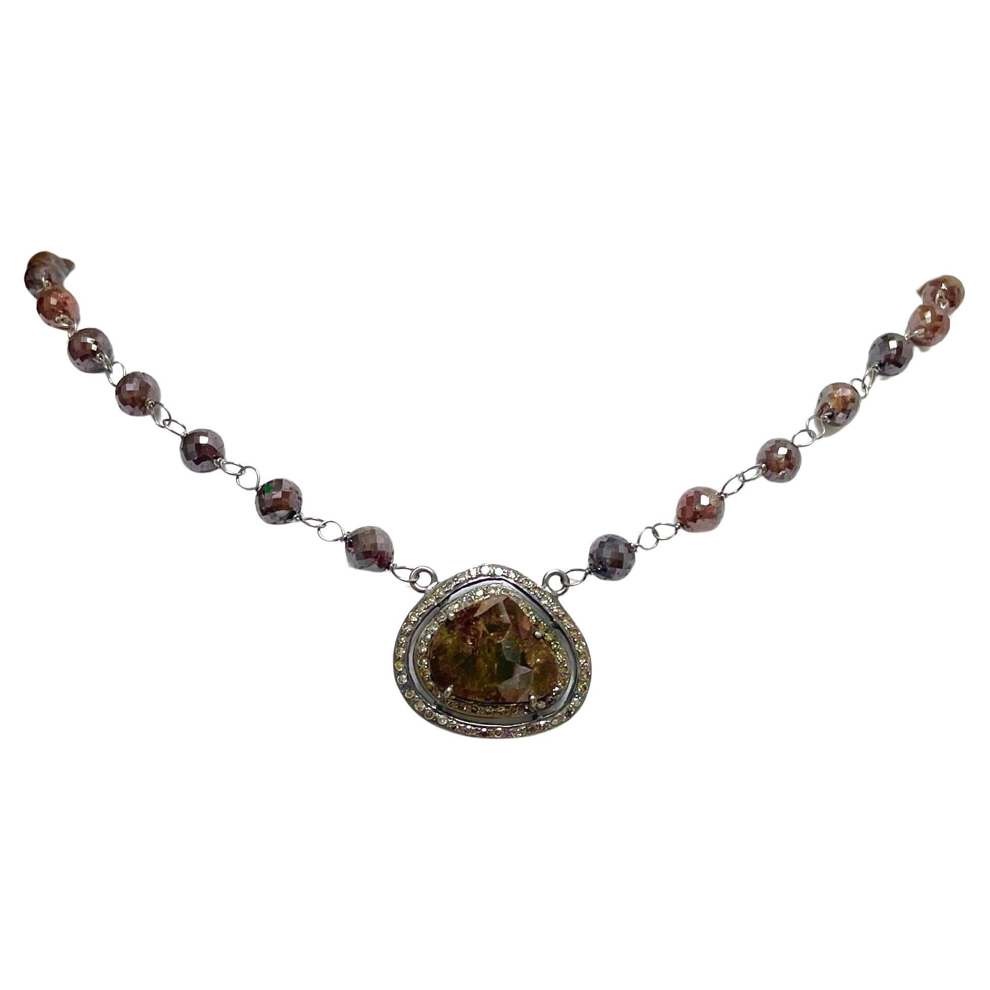 Collier pendentif à tranches de diamants bruns de 54 carats et diamants bruns de 43 carats Neuf - En vente à Laguna Beach, CA
