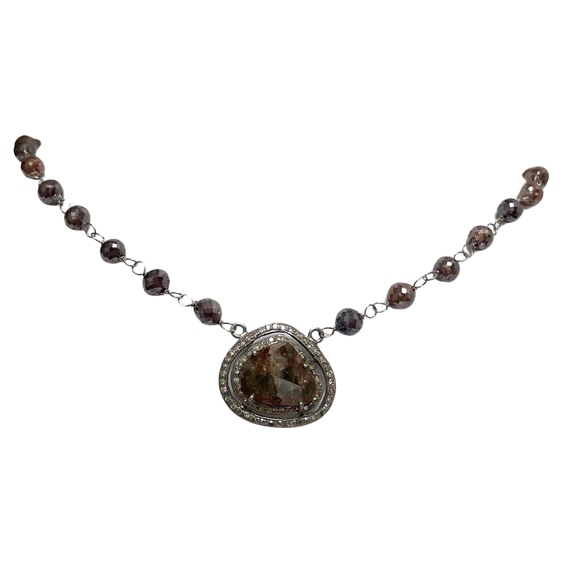 Collier pendentif à tranches de diamants bruns de 54 carats et diamants bruns de 43 carats en vente 1