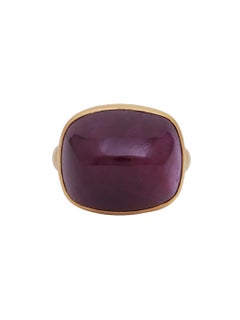 54 Carat Ruby Sugarloaf Cabochon Statement Ring Handcrafted in 18k Yellow Gold