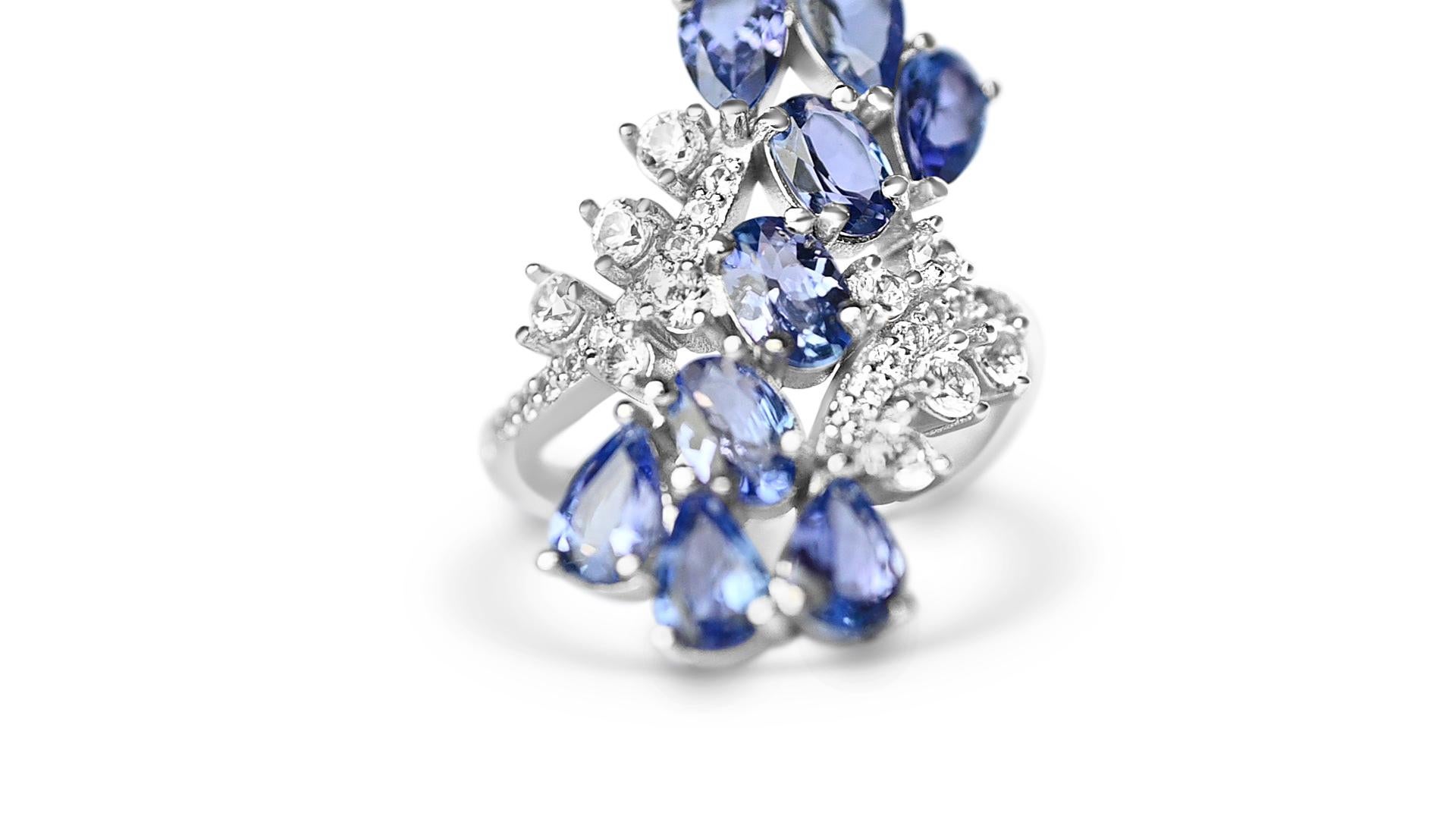 Natürlicher Tansanit Mode-Ring in 925 massivem Sterlingsilber Verlobungsring (Art nouveau) im Angebot