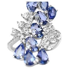 Used 5.4 Ct Tanzanite Ring 925 Sterling Silver Rhodium Plated  Wedding Ring 