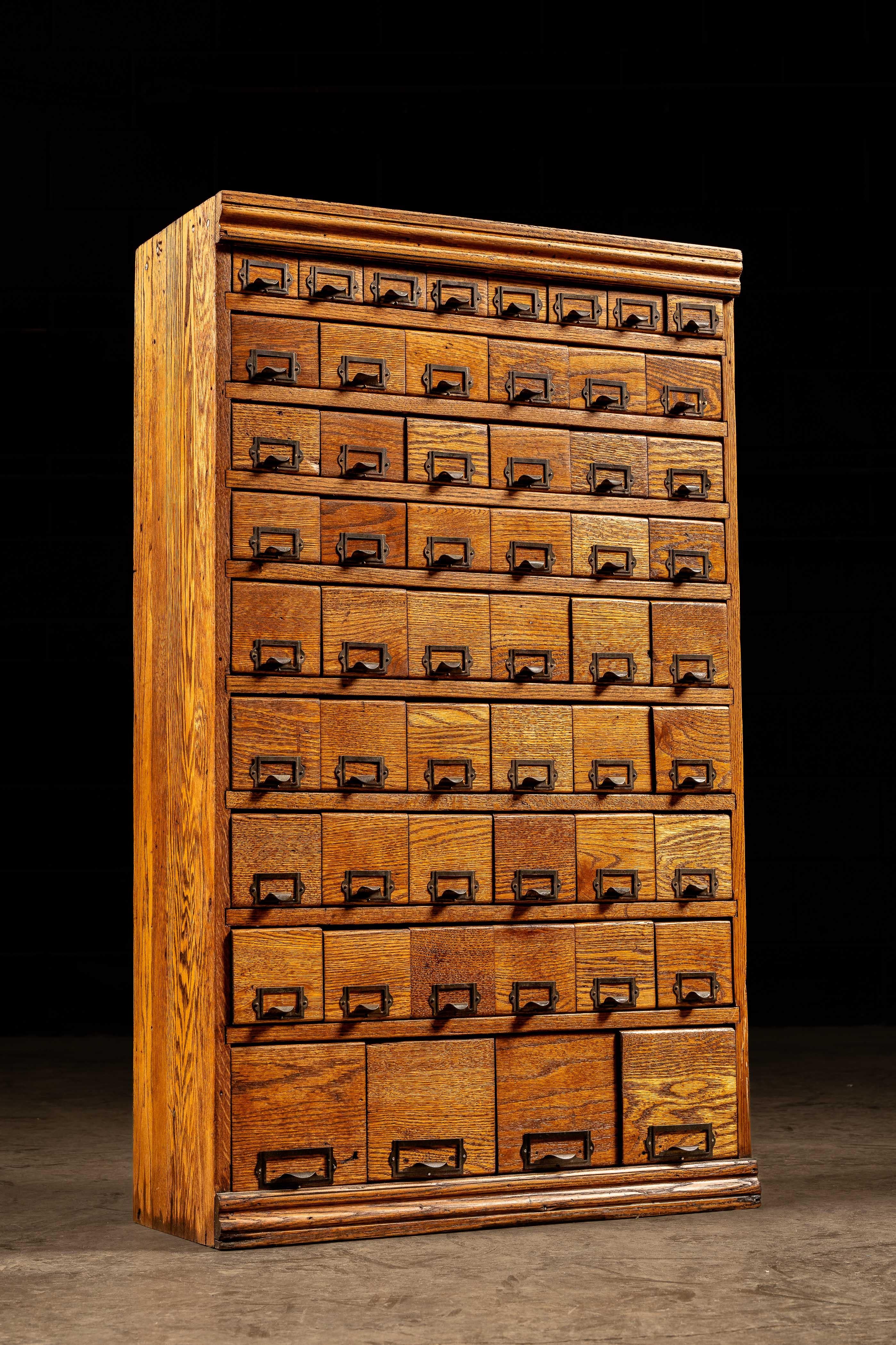 American 54-Drawer Oak Arts & Crafts Movement Small Parts Cabinet