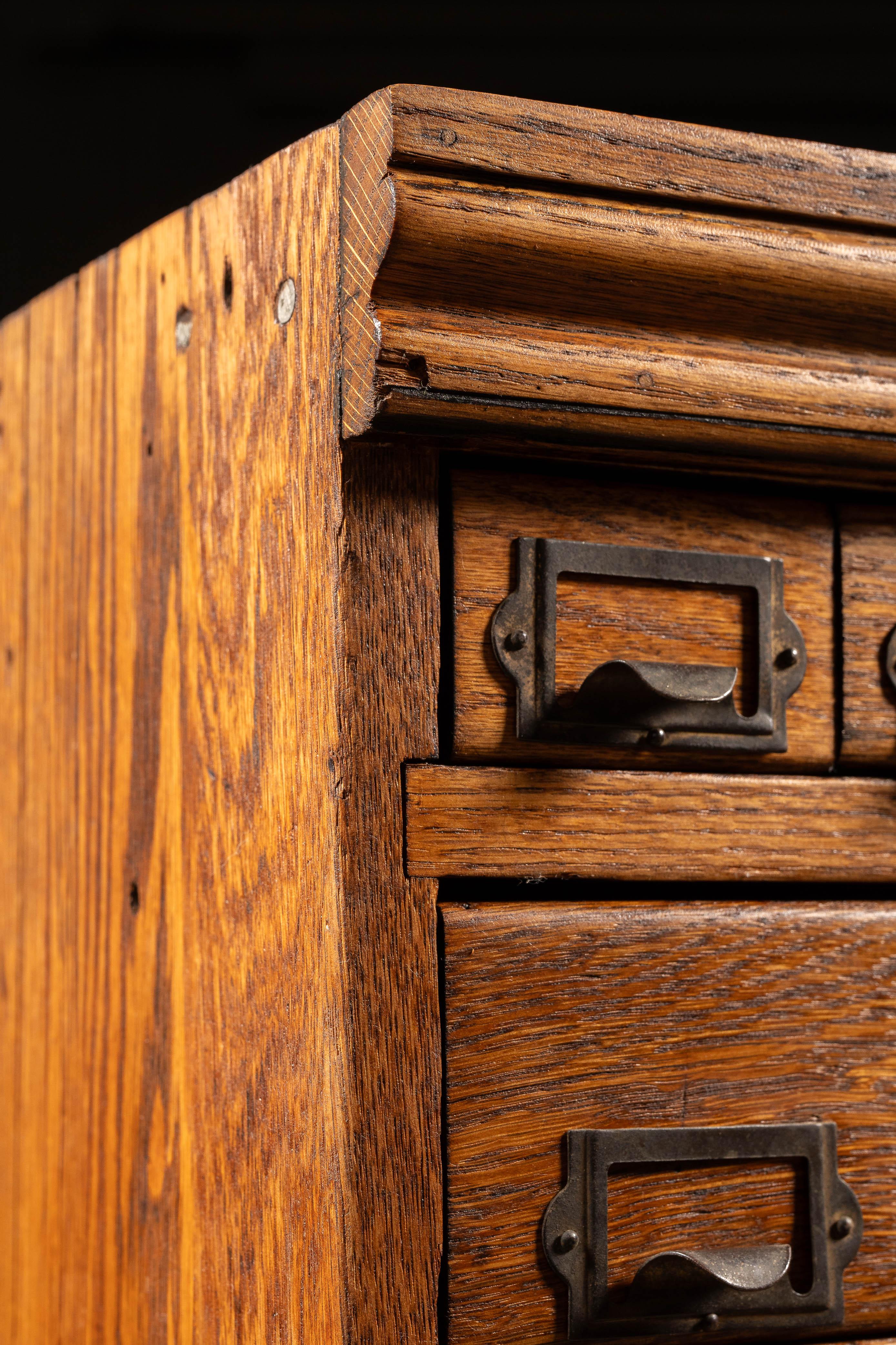 54-Drawer Oak Arts & Crafts Movement Small Parts Cabinet In Good Condition In Dekalb, IL