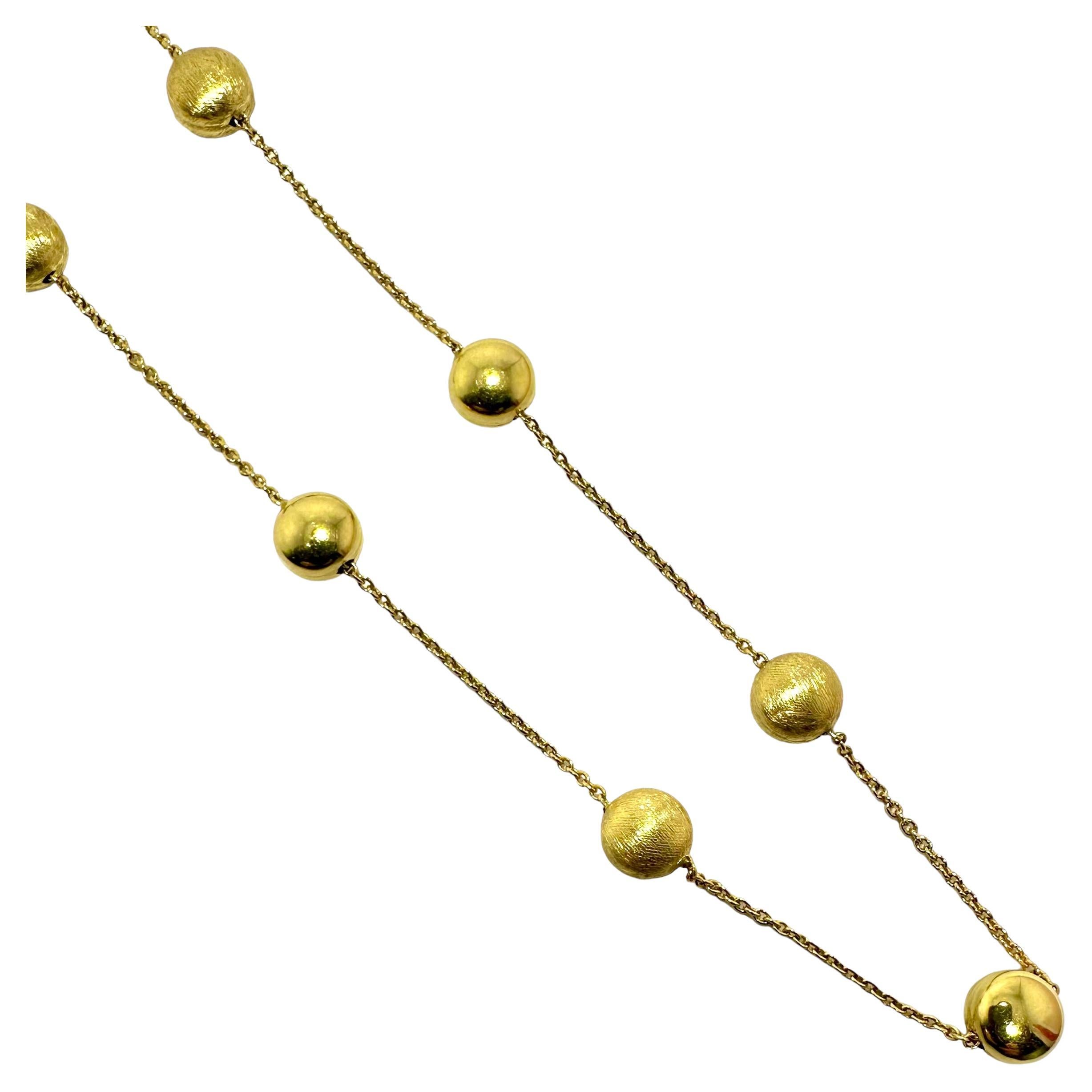 54 Inch Long Lightweight 18k Gold Necklace with 6mm Bead Stations by Chimento For Sale