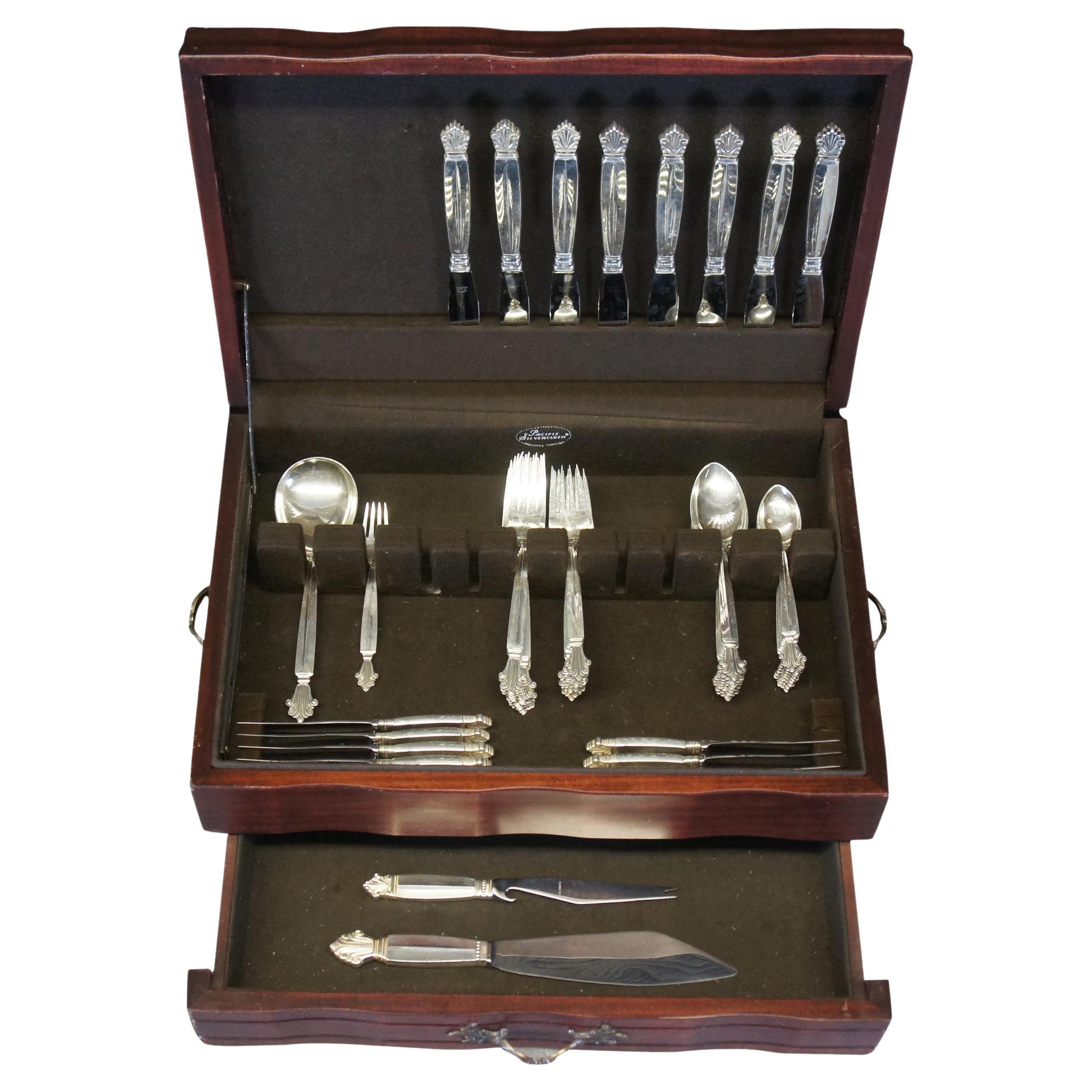 54 Pc Georg Jensen Acanthus Sterling Silver Dinner Flatware Cutlery Set Denmark For Sale